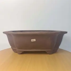 37cm Unglazed Bonsai Pot - Floral - 37cm x 30cm x 13cm - Brown