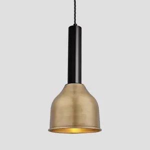 Industville Sleek Cylinder Cone Pendant Light, 7 Inch, Brass, Black Holder