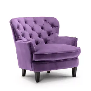 Velvet Purple Buttoned Ava Accent Chair