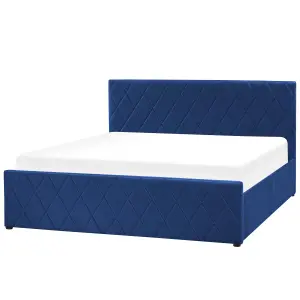 Velvet EU King Size Ottoman Bed Blue ROCHEFORT