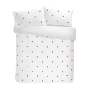 Dot Garden Cotton Solid Colour Duvet Cover Set with Pillowcases White/Pink Dots / Single Duvet Cover + 1 Standard Pillowcase