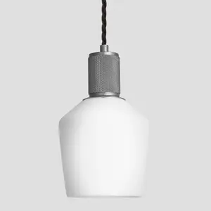 Industville Knurled Opal Glass Schoolhouse Pendant Light, 5.5 Inch, White, Pewter Holder