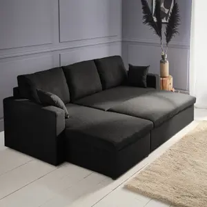 sweeek. 3-seater reversible corner sofa bed with storage Ida Black 219x84x68 cm