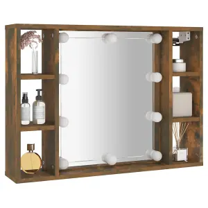 Berkfield Mirror Cabinet with LED Smoked Oak 76x15x55 cm