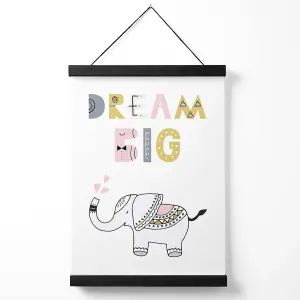 Cute Dream Big Elephant Scandi Quote Medium Poster with Black Hanger