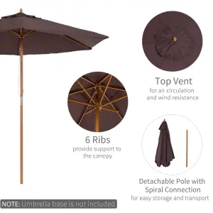 Outsunny 2.5m Wood Garden Parasol Sun Shade Patio Outdoor Wooden Umbrella Canopy