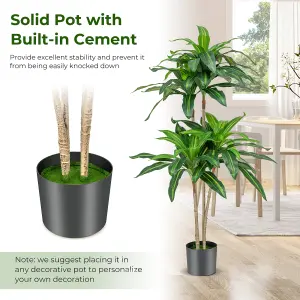 Costway 140 CM Tall Artificial Tree Fake Dracaena Plant W/ 92 Leaves Built-in Cement Pot