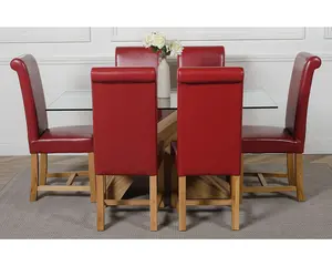 Valencia 160 cm x 90 cm Glass Dining Table and 6 Chairs Dining Set with Washington Burgundy Leather Chairs