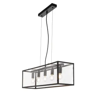 nielsen Langley 5 Light Bar Pendant with Black Frame Finish and Clear Glass Shade, 70cm Wide