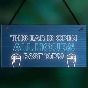 Neon Effect Bar Sign OPEN ALL HOURS Funny Home Bar Garden Pub Sign