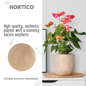 HORTICO™ Indoor Plant Pot, (Dia) 26cm RADIAL Round Wooden Planter for House Plants with Waterproof Liner D26 H24 cm, 8.4L