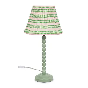 ValueLights Bobbles Sage Green Bobbin Table Lamp with Pink Aztec Pleated Shade - LED Bulb Included