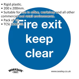 10-Pack of FIRE EXIT KEEP CLEAR Safety Signs - Rigid Plastic 200x200mm