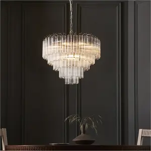 Multi Arm Hanging Ceiling Pendant Light - Bright Nickel Plate & Clear Ribbed Glass - 12 X 3W LED G9