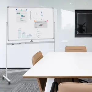 Costway Portable Double-Sided Magnetic Mobile Whiteboard Adjustable Rolling Erase Board