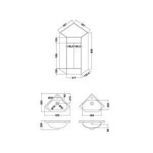 Bubly Bathrooms™ Two Door Corner Vanity Unit & Basin Sink - 555mm - Gloss White with Black Handles