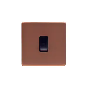 Lieber Brushed Copper 10A 1 Gang 2 Way Switch - Black Insert Screwless