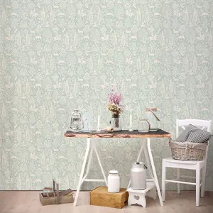 Crown Archives Woodland Wallpaper Duck Egg M1166