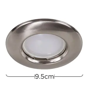 ValueLights Modern Brushed Chrome GU10 Fixed Recessed Ceiling Spotlight Downlight - Complete with 1 x 5W GU10 Cool White LED Bulb