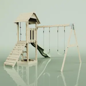 PolarPlay Tower Kids Wooden Climbing Frame with Swing and Slide - Swing Kari Sage