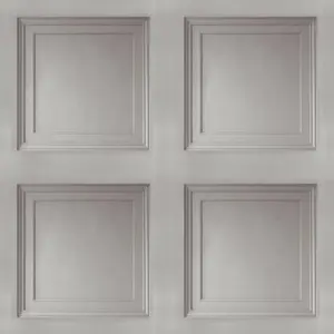 Grey Wooden Panel 3D Effect Realistic Square Panelling Smooth Flat Wallpaper