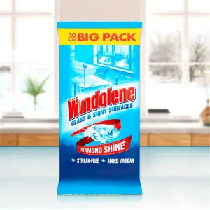 10 x Windolene Glass & Shiny Surfaces Streak-Free Window Wipes Pack of 30