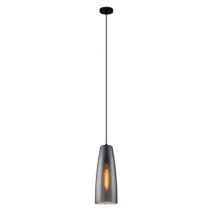 Luminosa Modern Hanging Pendant Black 1 Light  with Smoky Shade, E27