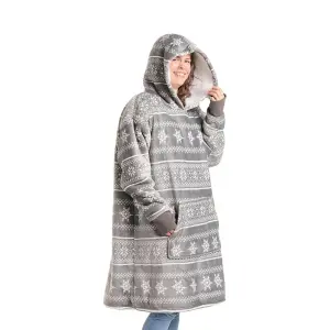 Celebright Oversized Christmas Themed Sherpa Wearable Hoodie Unisex Nordic Grey - Adult