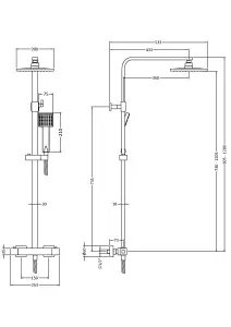 Square Thermostatic Shower Kit with Fixed Head & Adjustable Handset - Chrome