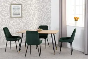 Hamilton Dining Set with Avery Chairs Medium Oak Effect Emerald Green Velvet