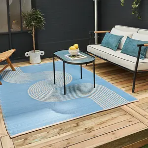 THE RUGS Urban Collection Reversible Waterproof Plain Outdoor Rug  Urban 1010 Blue&Beige