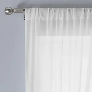 Windsor White Crushed Voile Panel with Marame Trim and Tie Back - Pair 140 x 229cm (55x90")