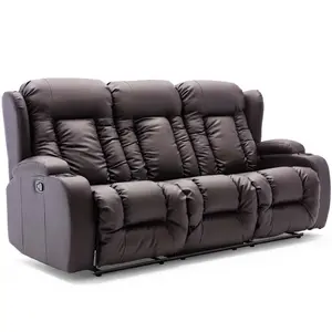 Caesar Manual High Back Luxury Bond Grade Leather Recliner 3 Seater Sofa (Brown)