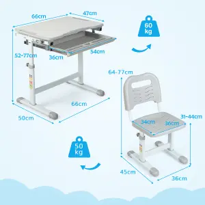 COSTWAY Kids Desk & Chair Set Adjustable Study Table with Tilting Tabletop