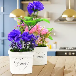 Set Of 2 Artificial Flower 19Cm Ceramic Pot Plant For Home & Office Decorations Suitable Indoor & Outdoor