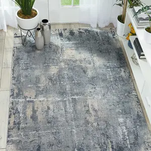 Grey Beige Modern Abstract Luxurious Rug For Dining Room Bedroom & Living Room-66 X 230cm (Runner)