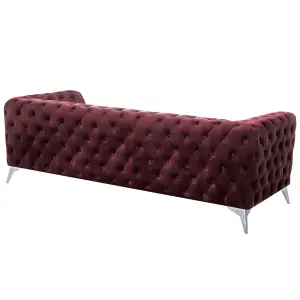 3 Seater Velvet Fabric Sofa Dark Red SOTRA