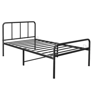 House of Home Black Single Metal Bed Frame Extra Strong with Rounded Headboard