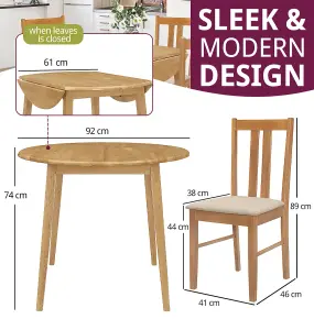 Hallowood Furniture Ledbury Light Oak Drop Leaf Round Dining Table with 4 Light Oak Chairs