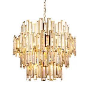 Luminosa Latina Single Pendant Ceiling Lamp, Gold Effect Plate, Champagne Crystal