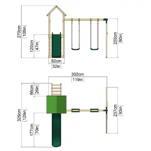 Rebo Adventure Wooden Climbing Frame, Swing Set and Slide - Annapurna Green