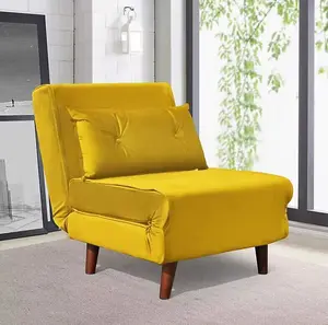 Comfy Living Small Single Sofa Bed Chair Velvet Fabric Chaise Pull Out Yellow