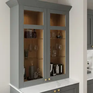 GoodHome Alpinia Matt slate grey wood effect Shaker Glazed Dresser Cabinet door (W)500mm (H)1425mm (T)18mm