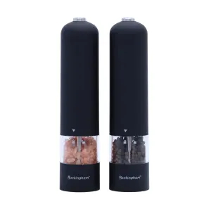 Buckingham Electric Salt & Pepper Grinder Set - Ceramic Grinder Matt Black Soft-Touch, Push Button Operation, Battery Powered, Adj