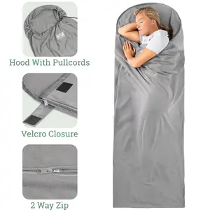 Trail Fleece Sleeping Bag Liner Single Adult Lightweight Compact Hooded with Bag