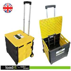 LoadIt Shopping Grocery Box Trolley on Wheels, Folding Foldable Trolley Box Cart for Teachers, Extendable Handle, 40kg Capacity