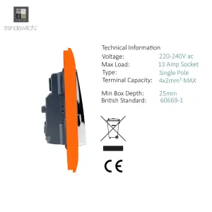 Trendiswitch ORANGE 2 Gang Long Switched Socket