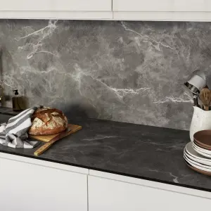 GoodHome 12mm Nepeta Matt Grey Soapstone effect Paper & resin Square edge Kitchen Worktop, (L)3000mm