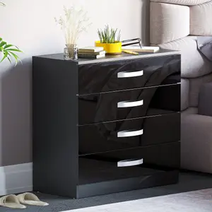 Vida Designs Hulio Black High Gloss 4 Drawer Chest (H)720mm (W)750mm (D)360mm