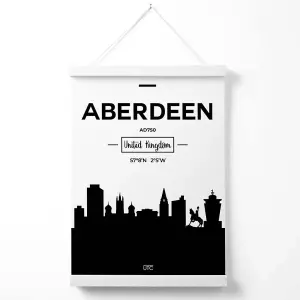 Aberdeen Black and White City Skyline Poster with Hanger / 33cm / White